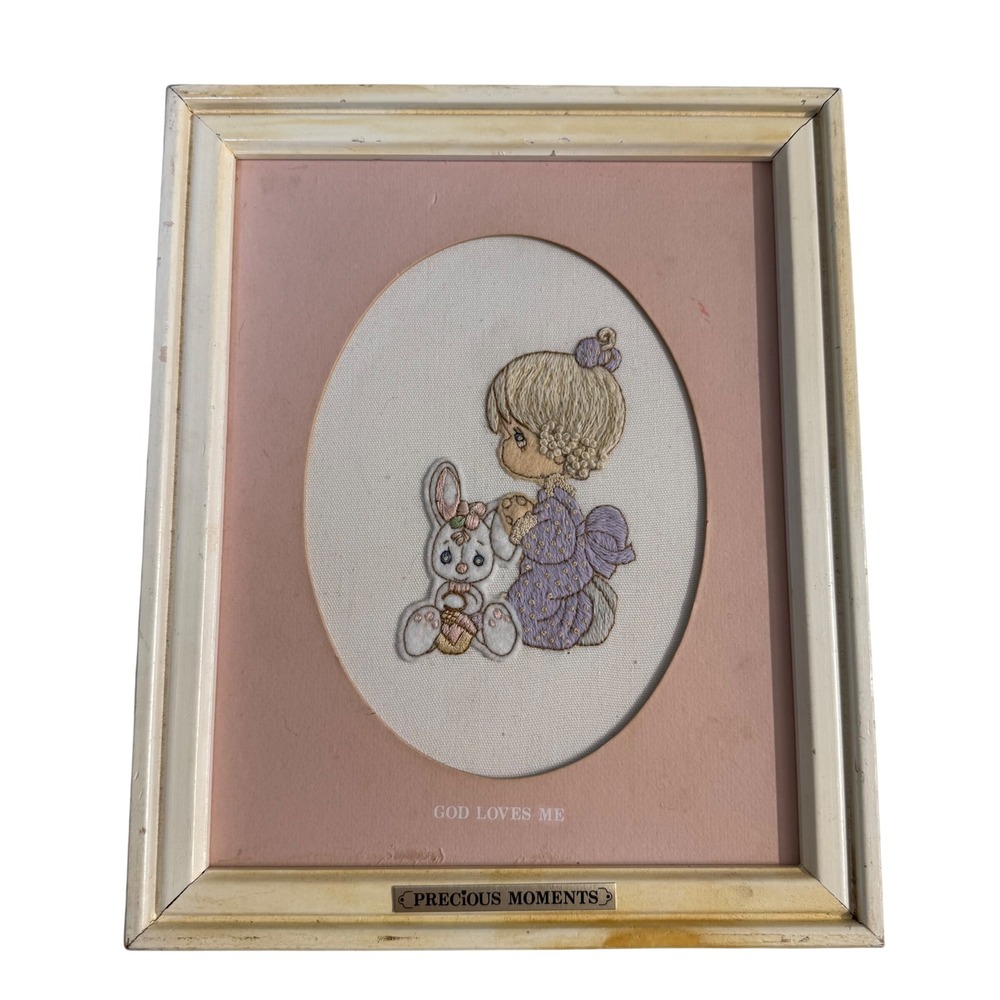 Vintage 1984 Paragon Precious Moments Picture Emboidery 8x10 1081 "God Loves Me"
